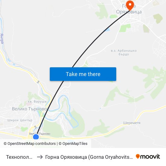 Технополис / Technopolis to Горна Оряховица (Gorna Oryahovitsa) map