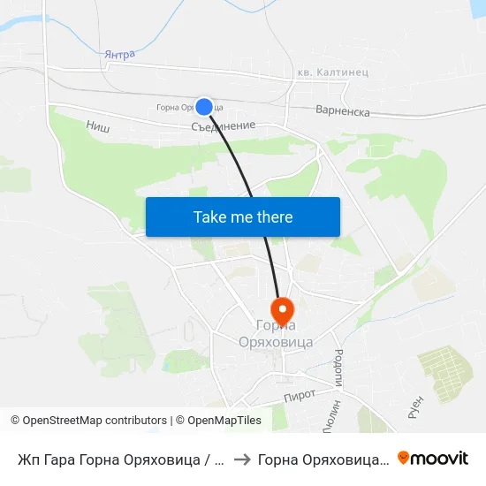 Жп Гара Горна Оряховица / Gorna Oryahovitsa Train Station to Горна Оряховица (Gorna Oryahovitsa) map