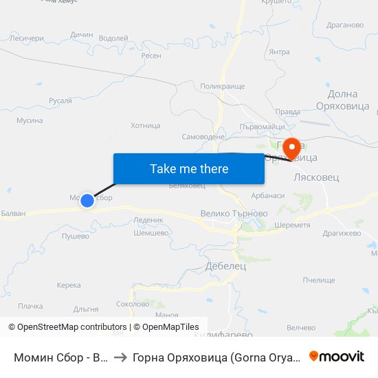 Момин Сбор - Втора / Momin Sbor - Second to Горна Оряховица (Gorna Oryahovitsa) map