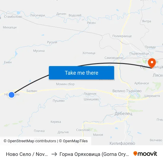 Ново Село / Novo Selo to Горна Оряховица (Gorna Oryahovitsa) map