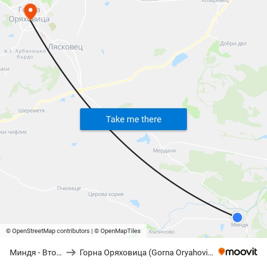 Миндя - Втора to Горна Оряховица (Gorna Oryahovitsa) map