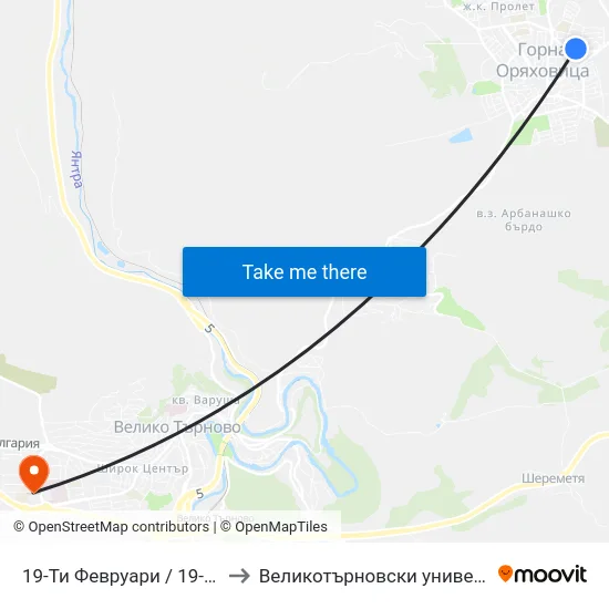 19-Ти Февруари / 19-Th Of February to Великотърновски университет Корпус 4 map