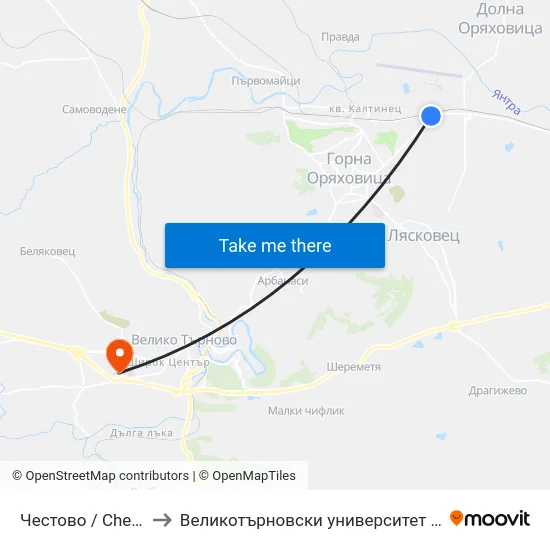 Честово / Chestovo to Великотърновски университет Корпус 4 map