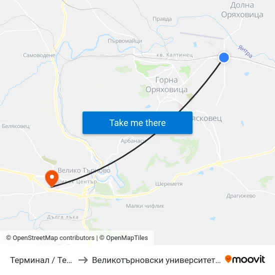 Терминал / Terminal to Великотърновски университет Корпус 4 map
