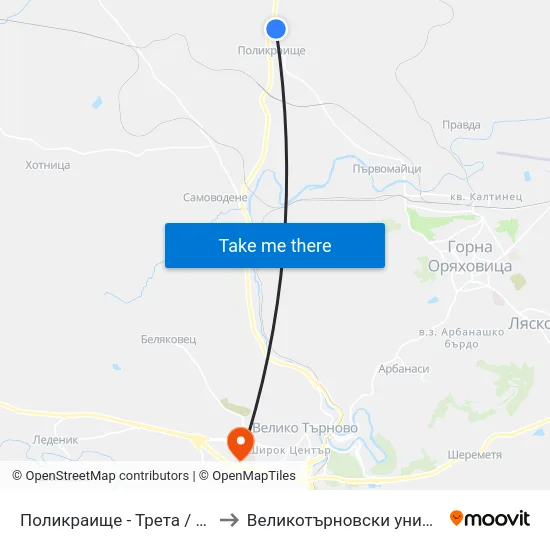 Поликраище - Трета / Polikraishte - Third to Великотърновски университет Корпус 4 map