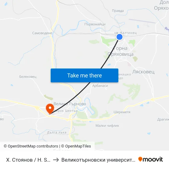 Х. Стоянов / H. Stoyanov to Великотърновски университет Корпус 4 map