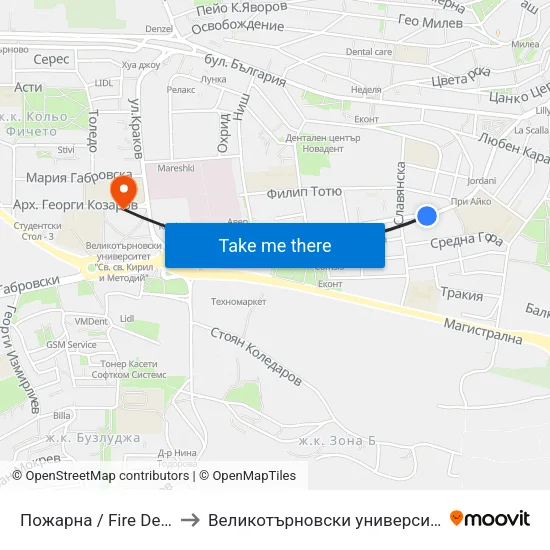 Пожарна / Fire Department to Великотърновски университет Корпус 4 map