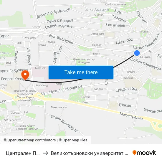 Централен Пазар to Великотърновски университет Корпус 4 map