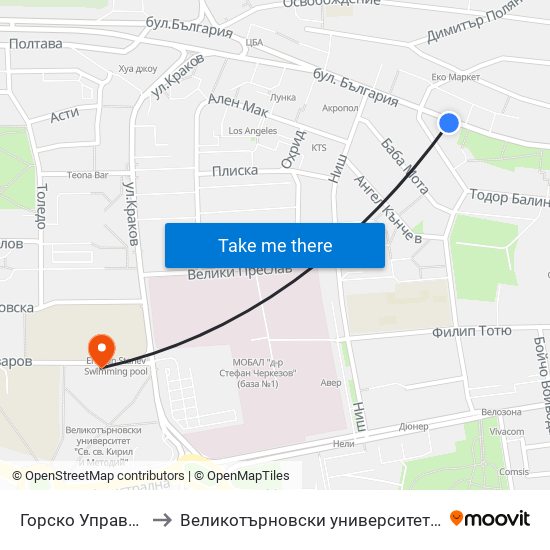 Горско Управление to Великотърновски университет Корпус 4 map