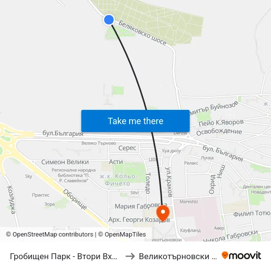 Гробищен Парк - Втори Вход / Cemetery - Second Entrance to Великотърновски университет Корпус 4 map