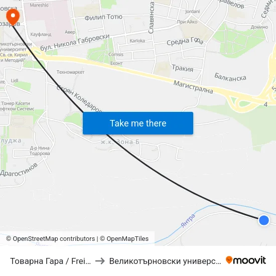 Товарна Гара / Freight Station to Великотърновски университет Корпус 4 map