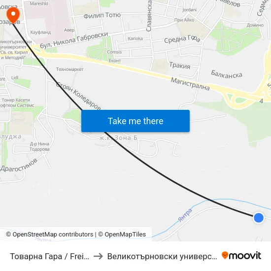 Товарна Гара / Freight Station to Великотърновски университет Корпус 4 map