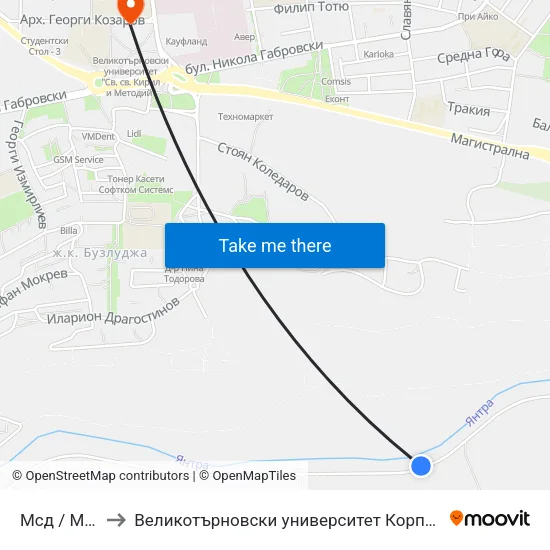 Мсд / Msd to Великотърновски университет Корпус 4 map