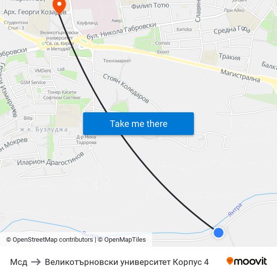 Мсд / Msd to Великотърновски университет Корпус 4 map