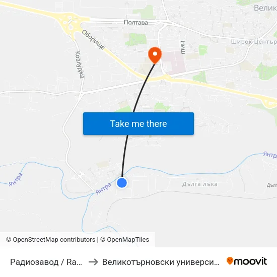 Радиозавод / Radio Plant to Великотърновски университет Корпус 4 map