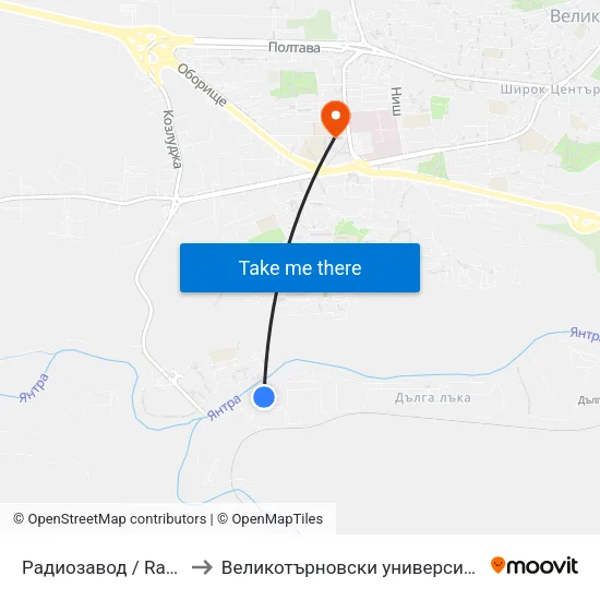 Радиозавод / Radio Plant to Великотърновски университет Корпус 4 map