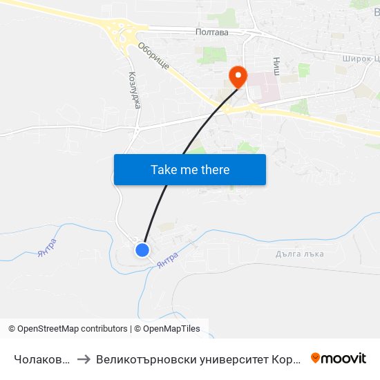 Чолаковци / Cholakovtsi to Великотърновски университет Корпус 4 map