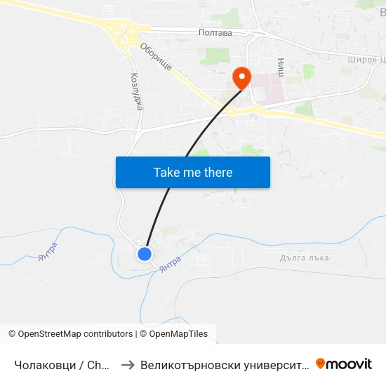 Чолаковци / Cholakovtsi to Великотърновски университет Корпус 4 map
