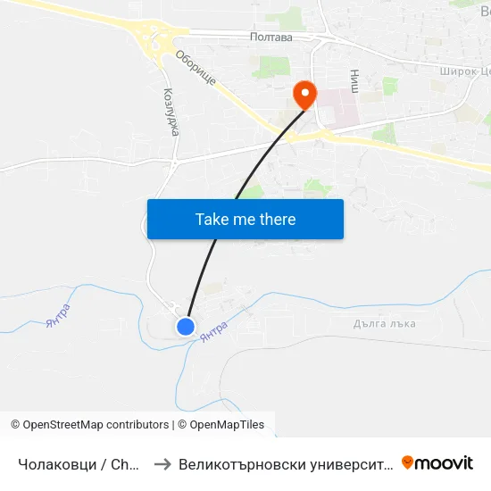Чолаковци / Cholakovtsi to Великотърновски университет Корпус 4 map