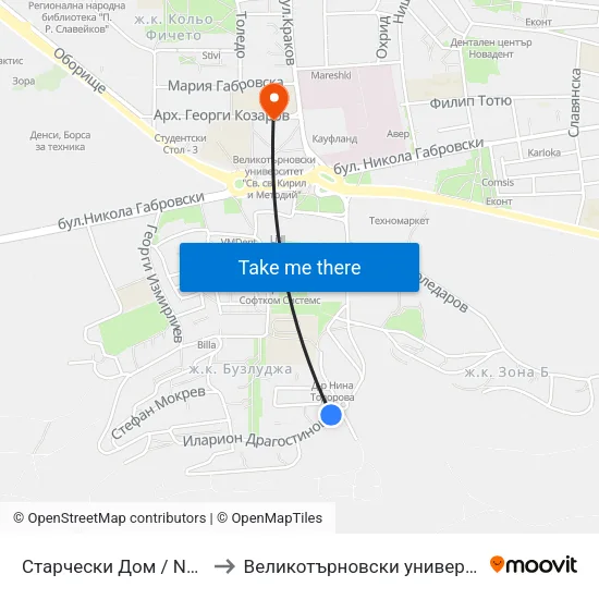 Старчески Дом / Nursing Home to Великотърновски университет Корпус 4 map