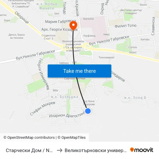 Старчески Дом / Nursing Home to Великотърновски университет Корпус 4 map