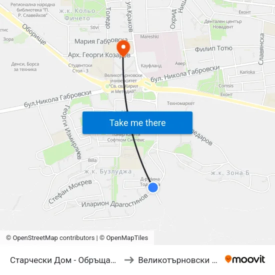 Старчески Дом - Обръщало / Nursing Home - Terminus to Великотърновски университет Корпус 4 map