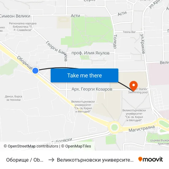 Оборище / Oborishte to Великотърновски университет Корпус 4 map