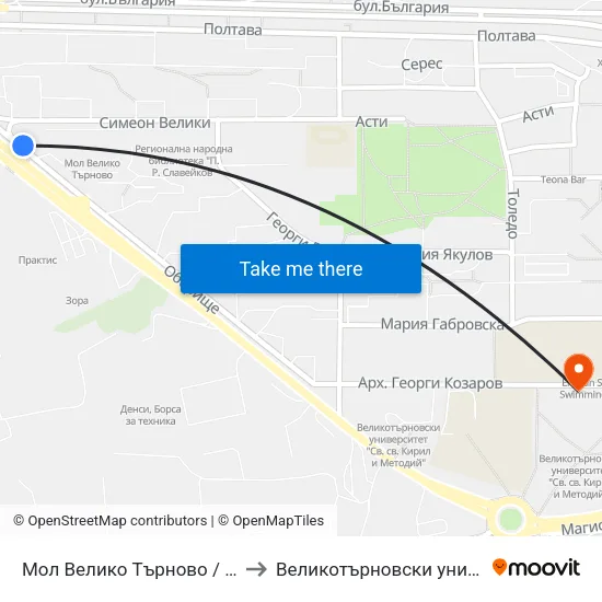 Мол Велико Търново / Mall Veliko Tarnovo to Великотърновски университет Корпус 4 map