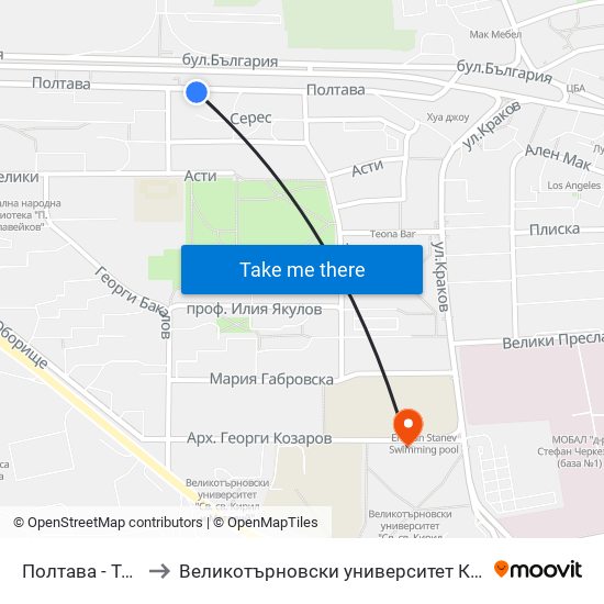 Полтава - Трета / Poltava - Third to Великотърновски университет Корпус 4 map