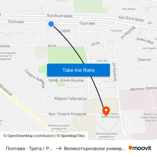 Полтава - Трета / Poltava - Third to Великотърновски университет Корпус 4 map