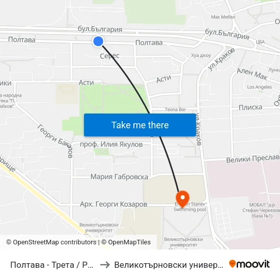 Полтава - Трета / Poltava - Third to Великотърновски университет Корпус 4 map