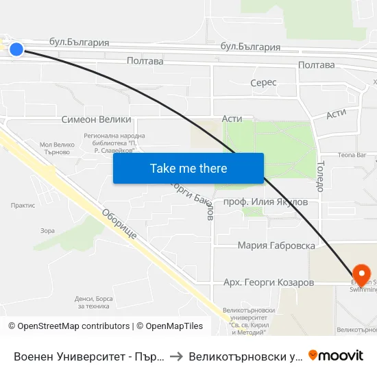 Военен Университет - Първа / Military University - First to Великотърновски университет Корпус 4 map