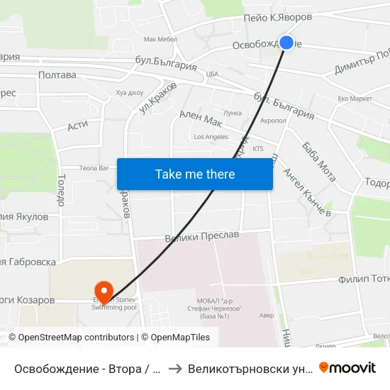 Освобождение - Втора / Osvobozhdenie - Second to Великотърновски университет Корпус 4 map