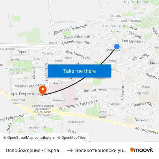 Освобождение - Първа / Osvobozhdenie - First to Великотърновски университет Корпус 4 map