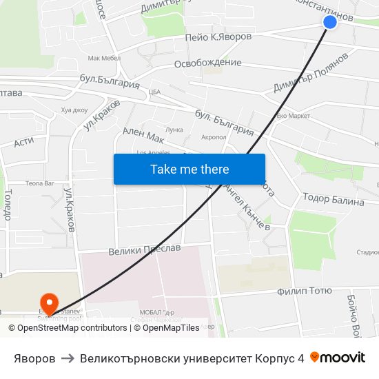 Яворов to Великотърновски университет Корпус 4 map