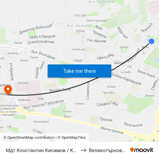 Мдт Константин Кисимов / Konstantin Kisimov Musical And Dramatic Theatre to Великотърновски университет Корпус 4 map