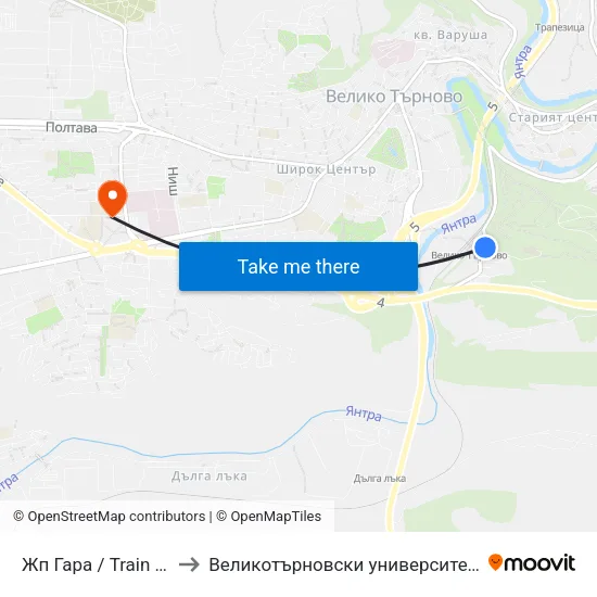 Жп Гара / Train Station to Великотърновски университет Корпус 4 map