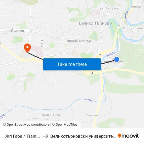 Жп Гара / Train Station to Великотърновски университет Корпус 4 map