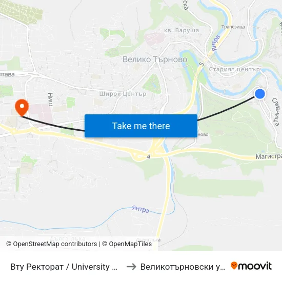 Вту Ректорат / University Of Veliko Tarnovo - Rectorate to Великотърновски университет Корпус 4 map