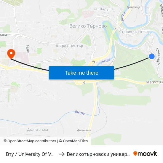 Вту / University Of Veliko Tarnovo to Великотърновски университет Корпус 4 map