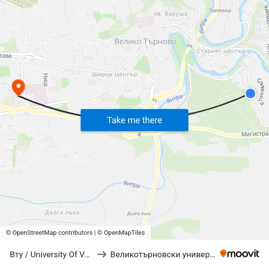 Вту / University Of Veliko Tarnovo to Великотърновски университет Корпус 4 map