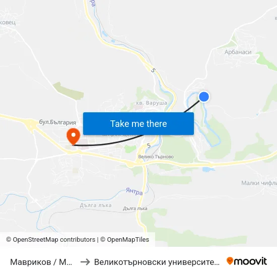 Мавриков / Mavrikov to Великотърновски университет Корпус 4 map