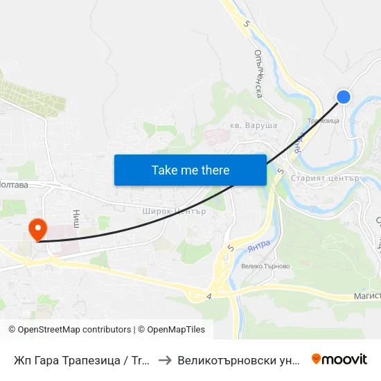 Жп Гара Трапезица / Trapezitsa Train Station to Великотърновски университет Корпус 4 map