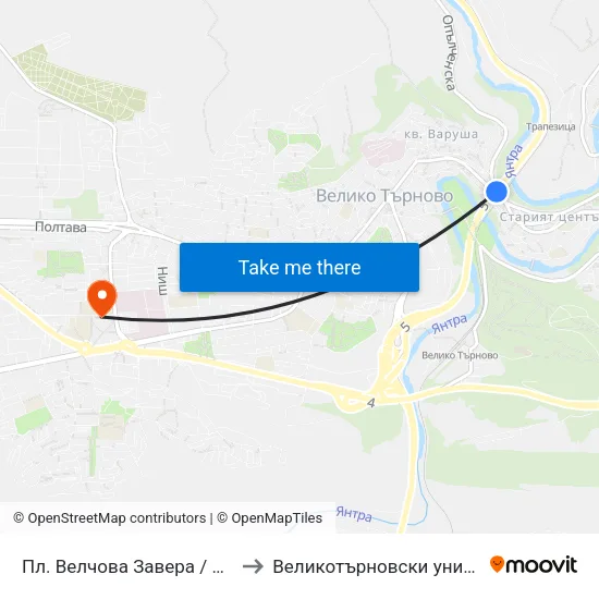 Пл. Велчова Завера / Velchova Zavera Sq. to Великотърновски университет Корпус 4 map