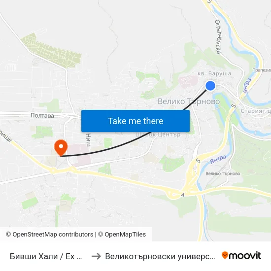 Бивши Хали / Ex Market Hall to Великотърновски университет Корпус 4 map