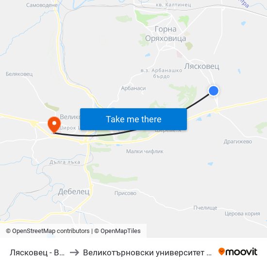 Лясковец - Втора to Великотърновски университет Корпус 4 map