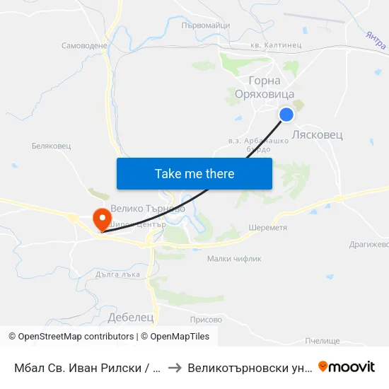 Мбал Св. Иван Рилски / Saint Ivan Rilski Hospital to Великотърновски университет Корпус 4 map