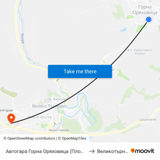 Автогара Горна Оряховица (Площад Атанас Буров) / Gorna Oryahovitsa Bus Station (Atanas Burov Square) to Великотърновски университет Корпус 4 map
