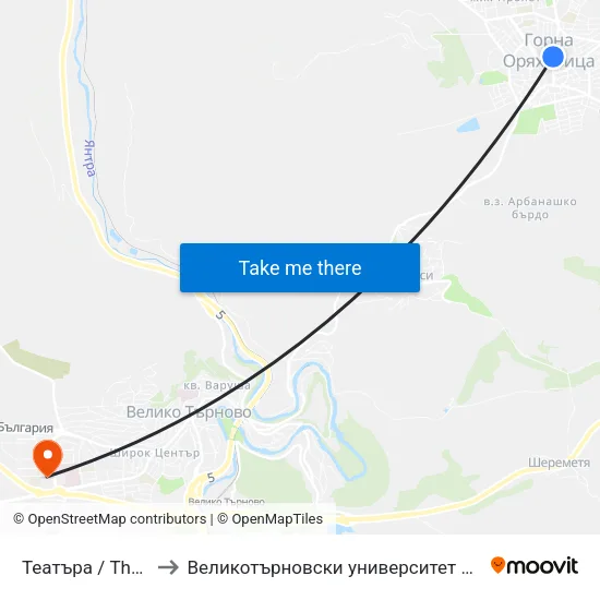 Театъра / Theatre to Великотърновски университет Корпус 4 map