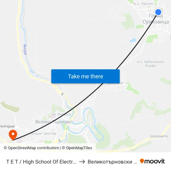 Т Е Т / High School Of Electrical Engineering And Electronics to Великотърновски университет Корпус 4 map